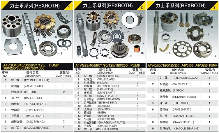 Hydraulic Spare Parts Charge Pump/Repair Seal Kit/Cylinder Block/Piston/Valve Plate/Swash Plate/Drive Shaft/Bearing for Rexroth A2f/A4V/A6V/A7V/A10V/A11V